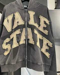 Sudadera con capucha de peso pesado de gran tamaño vintage personalizada llegada al por mayor 2024 parche desgastado lavado ácido OEM estampado talla XS cualquier francés - Product Image 5