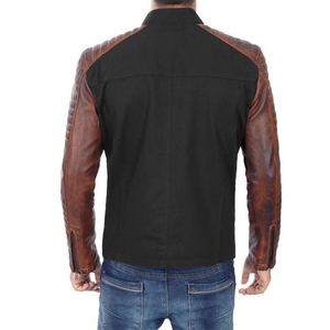 Chaqueta de cuero con diseño de corredor para hombre de estilo motorista de alta calidad, patrón de tela tejida genuina, decoración, negro, marrón, Frente, otoño XS - Product Image 5