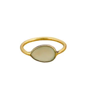14 K oro vermeil 925 plata esterlina real Prehnita piedra preciosa lindo moda minimalista joyería anillos distribuidor de joyería fina