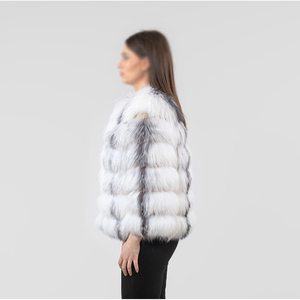 Veste matelassée noire de haute qualité en fourrure de renard respirante 100 % polyester, col rabattu, style hip-hop, en tissu enduit tissé - Product Image 4