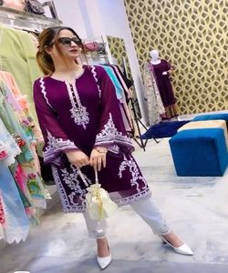 Hot Lawn Women Stitched Sharara Islamic Clothing Women Abaya Dubai Pink Party African Clothing Look - Product Image 3