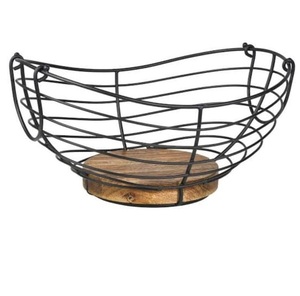 Panier de rangement pour légumes fait à la main, écologique, avec couvercle en bois, style unique, panier à fruits en fil de fer noir - Product Image 4