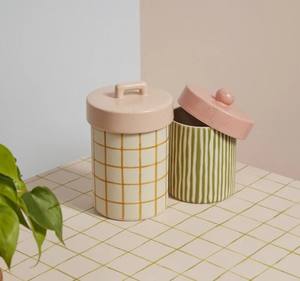 Tarro de Almacenamiento Decorativo de Cerámica con Tapa, Diseño Moderno a Rayas, Organizador de Cocina Hermético, Contenedor Elegante para Despensa - Product Image 2