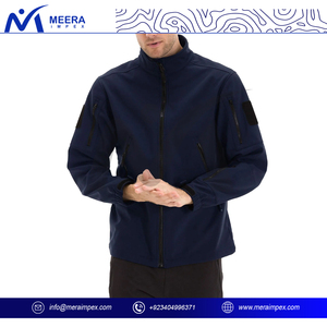 2025 dernière conception hommes Softshell veste Logo personnalisé tissu respirant solide couleur marine col montant bas quantité minimale de commande vestes d'extérieur - Product Image 3