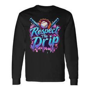Respect The Drip Youth T-shirt a maniche lunghe con design da baseball, girocollo unisex, stampa digitale, sport e giochi - Product Image 1