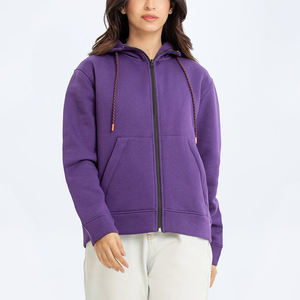 เสื้อฮู้ดมีซิปแขนยาวสำหรับผู้หญิงเสื้อฮู้ดซิปสีตัดกันทรงหลวมลำลองสำหรับฤดูหนาว - Product Image 3