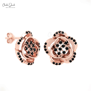 2025 Hot New Design 1,33 TCW Black Diamond Minimalist Studs 14K Oro sólido Pendientes florales hechos a mano de fabricación verificada - Product Image 2