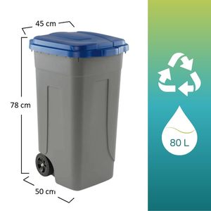 Cestino per rifiuti da esterno da 80 litri con Clip per coperchio in plastica resistente alle ruote e portaborse disponibile in blu verde giallo - Product Image 2