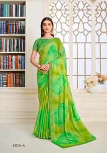 Saree indien en mousseline de soie pure de style Bollywood avec bordure en dentelle fantaisie et chemisier, saree de belle couleur - Product Image 2