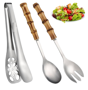 ชุดเซิฟเวอร์สลัดโลหะสแตนเลส2ชิ้นสำหรับเสิร์ฟสลัดพร้อมที่จับไม้ - Product Image 5