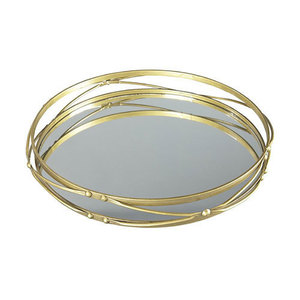 Bandeja Decorativa Redonda Dorada de Lujo con Espejo, Bandeja de Servicio de Metal Ornamentado con Recortes para Mesa de Centro, Bodas, Fiestas, Cosméticos, 30 cm - Product Image 2