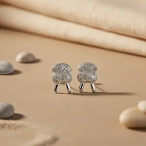 Pendientes de Botón con Forma de Corazón en Oro Rosa con Detalles de Diamantes para Uso Diario de Mujer - Product Image 3