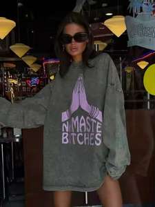 Venta al por mayor de impresión personalizada de manga completa de las mujeres de cuello redondo pulóver impreso sudadera de algodón polar - Product Image 4