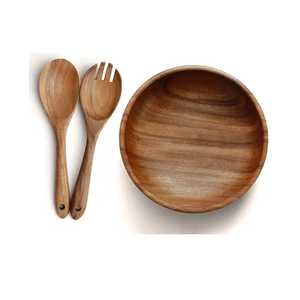 Cuenco redondo pulido de madera de acacia para servir aperitivos de cocina y alimentos de fiesta para frutas, verduras, queso - Product Image 3