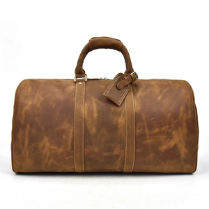 Genuine Leather Foldable Portable Weekender <b>Duffel</b> <b>Bag</b> with Large Capacity Vintage Style Waterproof Zipper Closure for Travel - Product Image 2