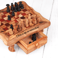 Ensemble d'échecs artisanal en bois d'olivier rustique brun ArtisRaw, unisexe, avec rangement, organiseur de jeu de société facile à utiliser CG003-24-R