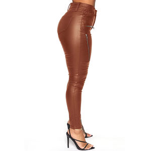 Nouveau design tendance, pantalon en cuir pour femme de haute qualité, style fermeture éclair, poches, taille haute, collants extensibles, pantalon en cuir pour femme - Product Image 6