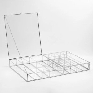 Joyero de cristal transparente con borde plateado de lujo moderno, organizador rectangular multicompartimento para anillos y joyas de embalaje Premium - Product Image 5