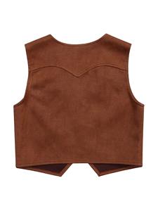 Kids Men Western Cowboy Costume Vest Brown Suede Leather Open Front Waistcoat Solid Outer Wear Halloween Purim <b>Party</b> <b>Carnival</b> - Product Image 4