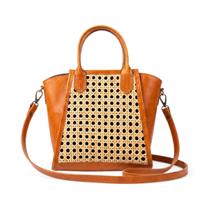Bolso bandolera de ratán hecho a mano con cierre de solapa y cadena decorativa - Product Image 1