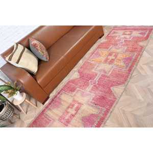 Vintage 2.9x11.3 ft Rug, <b>Runner</b> Turkish Rug, <b>Red</b> Solid Wool Rug - Product Image 3