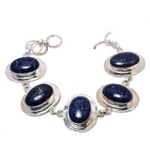 <b>Indian</b> Handmade Lapis Lazuli Gemstone 925 Sterling <b>Silver</b> Vintage Boho & Hippie Shape Christmas Gift Bracelets for Unisex - Product Image 2