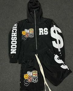 French Terry Full Zip Hoodie y Shorts Set Custom 100% Cotton Summer Chándal Sweat Suit Unisex Acid Wash Men Shorts Set - Product Image 2