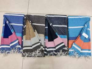 100% algodón Fouta Hammam Toalla de playa Peshtemal Pestemal secado rápido sin arena bordado a rayas accesorio de baño - Product Image 6