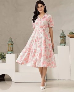 Vestido de algodón indio hecho a mano con estampado floral transpirable y de moda para mujer-Casual y boda/regalo de luna de miel - Product Image 3