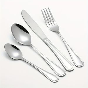 Elegante Juego de Cubiertos de Acero Inoxidable con Cuchillos, Tenedores y Cucharas, Diseño Clásico con Mango de Banda - Product Image 2