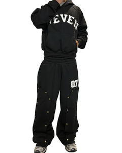 ชุดเซ็ตเสื้อฮู้ดดี้และกางเกงขายาวทรงบ็อกซี่ ผ้าคอตตอน 100% ซิปหน้า ตัดเย็บแบบครอป ทรงโอเวอร์ไซส์ แต่งลายปักและปะติด ลวดลายย้อมสีแบบแอซิดวอช สไตล์สตรีทแวร์ - Product Image 5