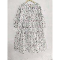 Vestidos Casuales de Algodón Tejido Ecológico Indio con Cintura Natural para Mujer, Tallas Grandes, Estampado Floral, Largo hasta la Rodilla, Vestido de Verano