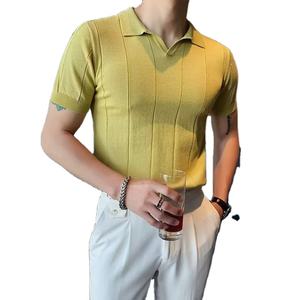 Polo de Golf para hombre de punto de seda de hielo transpirable fino de verano a la moda, Polo informal holgado de media manga de punto para hombre - Product Image 1