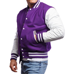 Chaqueta Bomber Clásica Estilo Americano Unisex, Cuerpo de Lana, Mangas de Cuero, Estilo Universitario, Ecológica, Resistente al Viento, con Parches - Product Image 3