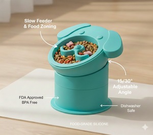 Set mangkuk makan lambat hewan peliharaan silikon ramah lingkungan, Set makanan anjing antiselip kuat dalam ruangan/luar ruangan - Product Image 2