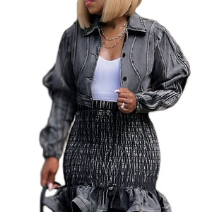 Chaquetas cortas personalizadas para mujer, vaqueros de manga larga, vaqueros, cortavientos, técnicas de lavado con botones, tops vaqueros para mujer - Product Image 6