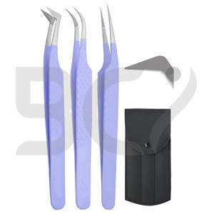 Fiber Tip Lash Tweezers Pack of 3 Pieces Eyelash Extension Grafted Tweezers, With <b>Leather</b> Strong Pouch Beauty <b>Tools</b> - Product Image 6
