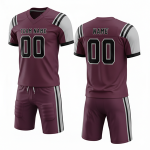 Ensemble de maillot et short de football américain sublimé personnalisable, 100% polyester respirant avec position du logo sur le devant - Product Image 1