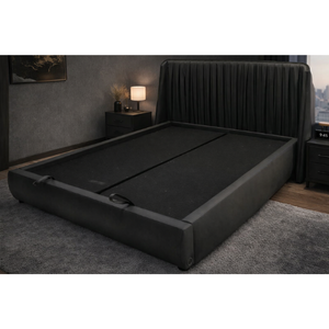 Ensemble de tête de lit de luxe moderne en cuir rembourré avec base de rangement confortable et fonction relevable, noir, pour chambre à coucher, prêt pour l'usage commercial OEM B2B - Product Image 1