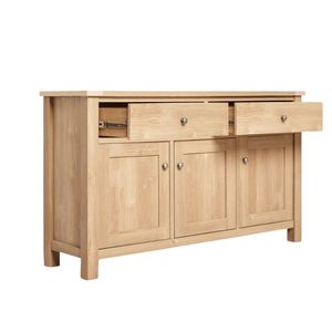 Buffet moderne en teck massif Formline, 2 tiroirs, 3 étagères, armoire de rangement écologique pour salon, appartement, hôtel - Product Image 3