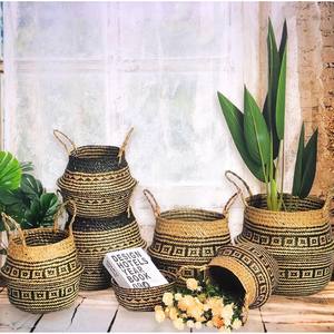 ¡MARAVILLOSO! Cesta de almacenamiento de algas marinas versátil, cesta de almacenamiento Boho chic tejida a mano, decoración sostenible para el hogar - Product Image 4