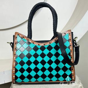 Nouveauté 2025 Sac à main de luxe à grande capacité en cuir de vache occidental à motifs à carreaux Sac à main porté épaule pour femme Sac à main élégant pour tous les jours - Product Image 1