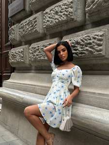 Vestido Midi de verano floral elegante con correas de lazo en los hombros Tela suave y ligera para uso diario o en la playa - Product Image 3