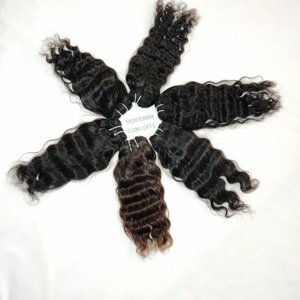 Extensiones de cabello humano de templo indio de doble trama virgen, mechones ondulados sedosos de Color Natural crudo, rizo vietnamita de onda profunda suelta - Product Image 1