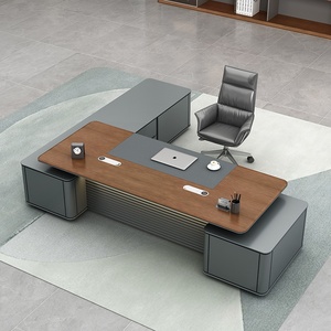 Wholesale Luxury L Shaped Executive Office Desk with Storage Bookshelf Modern Wooden <b>Computer</b> Laptop Workstation <b>Table</b> Boss CEO - Product Image 6