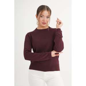 Pull col rond décontracté bordeaux en maille fine – Vente en gros - Product Image 3
