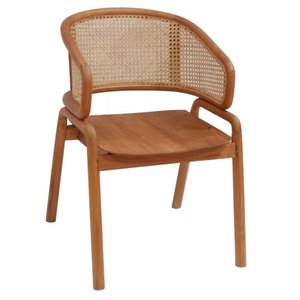 Silla de Comedor Moderna Andy Fabricada en Java, Hecha de Madera de Teca Sólida con Respaldo de Ratán Tejido y Acabado Natural para Uso en Interiores y Exteriores - Product Image 3