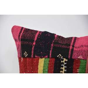 Multicolor Wool Kilim <b>18x18</b> Inch Decorative Accent Pillow Woven with Vintage Fluffy Leaves Pattern 16x48 Inch Patchwork Cushion - Product Image 2