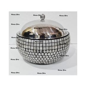 Marmite à fondue de qualité supérieure en bois et en MOP avec couvercle en acier martelé, forme ronde, chauffe-plats, service de marmite à fondue - Product Image 4