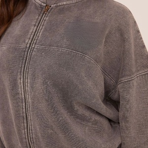 New Stylish Custom Acid Wash Full Zip Women Fashionable Jacket Long Sleeve Highly Sustainable <b>Y2k</b> Loose Canvas Sweatshirt - Product Image 4
